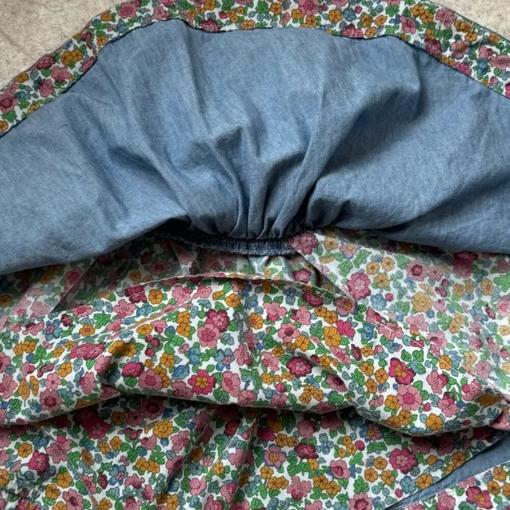 Mini Boden Denim Look Circle Skirt Size 12 Years Pockets Pink Tie School Play